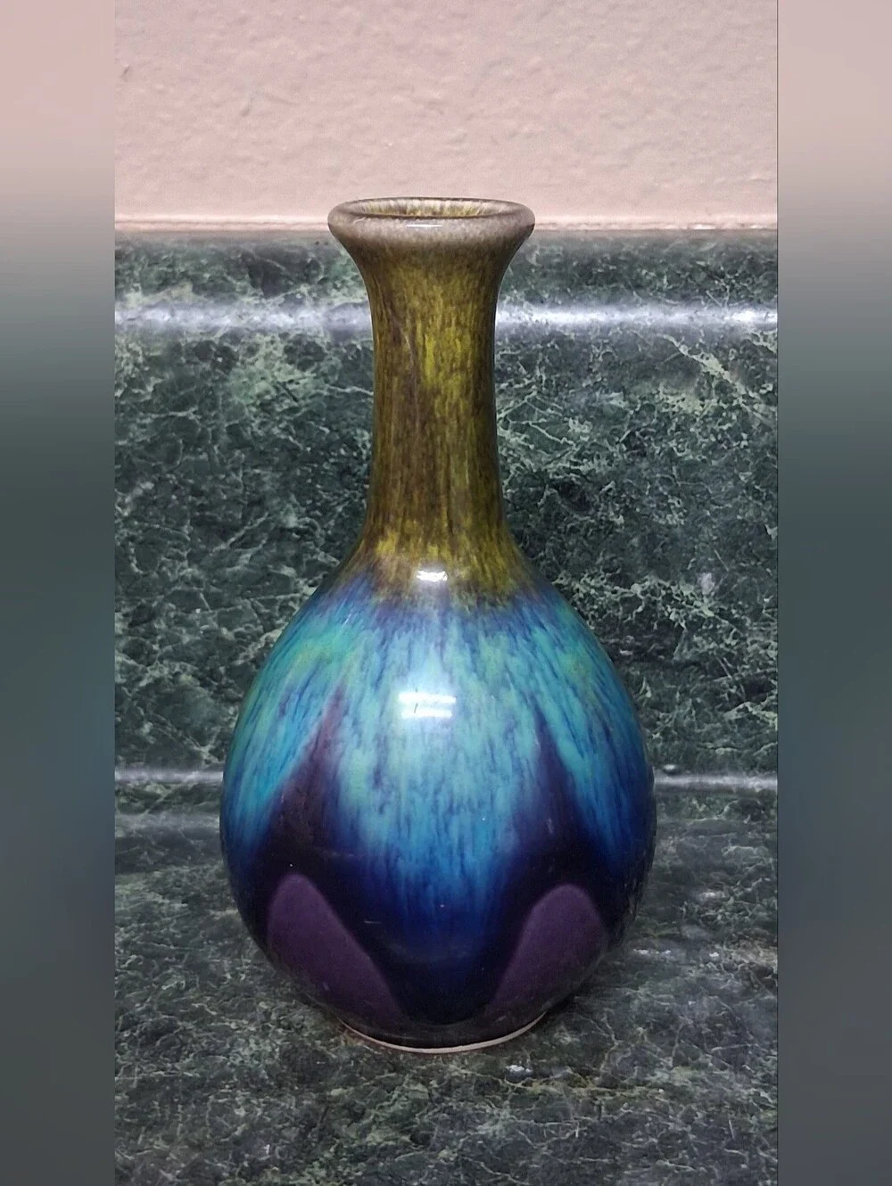 Vintage Japanese Ceramic Rainbow Drip Miniature Bud Vase - 4.25